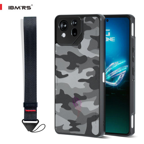 适用华硕ROG Phone 8Pro手机壳+手腕绳，迷彩透明外壳防摔磨砂保护套