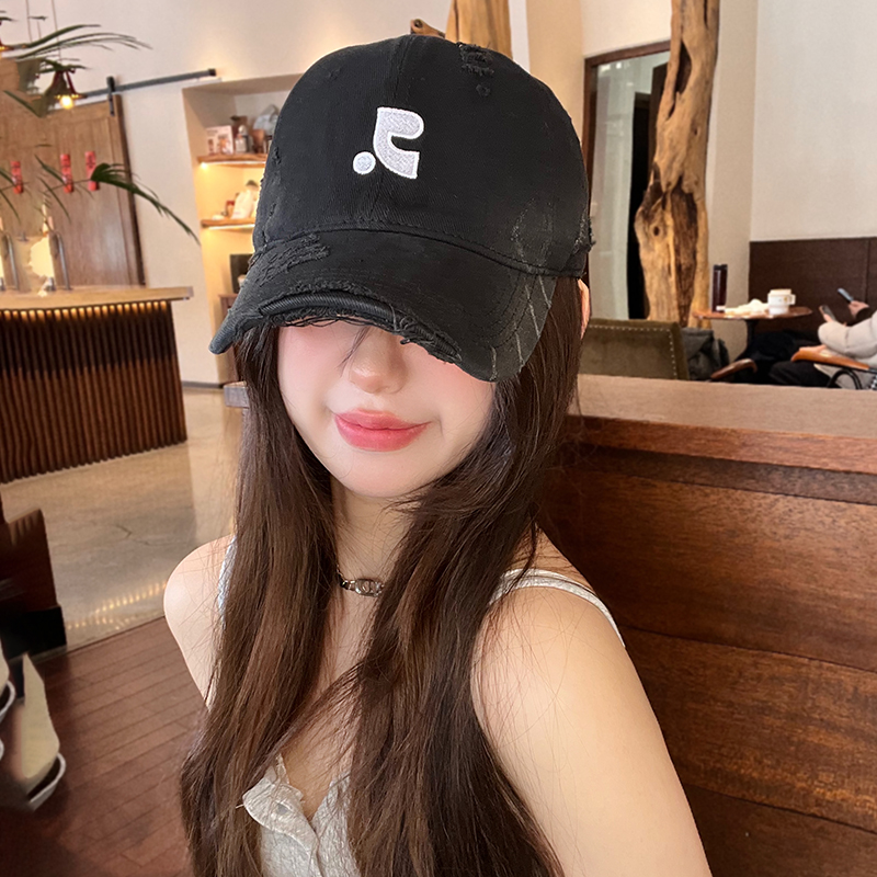 加深做旧复古破洞棒球帽女情侣春夏百搭遮阳显脸小鸭舌帽子男潮牌