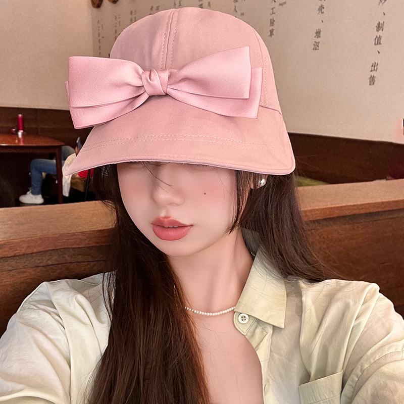 粉色蝴蝶结遮阳防晒帽
