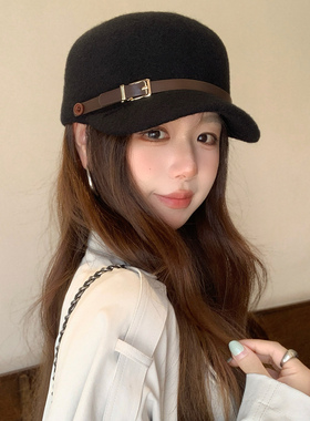 秋冬100%羊毛报童帽女显脸小