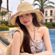 草帽度假田园风花朵草帽女夏季 海边镂空遮阳渔夫帽可折叠防晒帽子