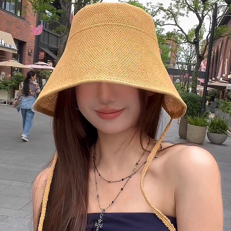 金晨同款夏季草帽防晒遮阳帽海边沙滩帽三亚旅游度假帽子女渔夫帽
