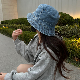 日系复古水洗渔夫帽子女高品质遮阳遮脸显脸小可双面戴牛仔盆帽潮