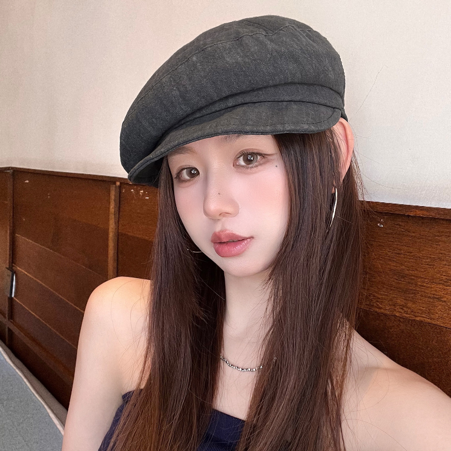 复古云朵贝雷帽子女显脸小