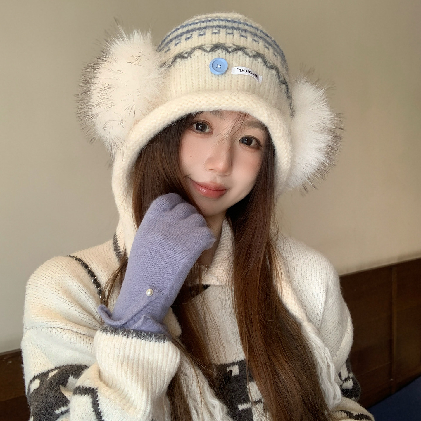 毛球流苏绑带针织毛线帽子女秋冬保暖百搭显脸小护耳套头帽针织帽