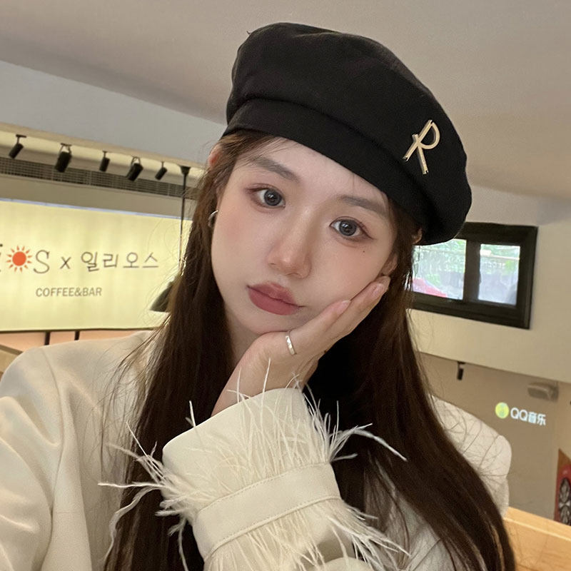 小黄帽子铺贝雷帽逛街网红R字母