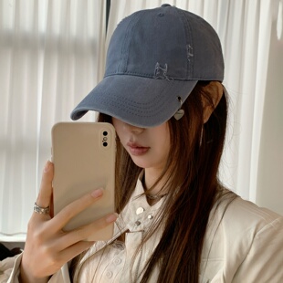 美式 百搭鸭舌帽显脸小街头 复古破洞爱心吊坠棒球帽子男女情侣四季