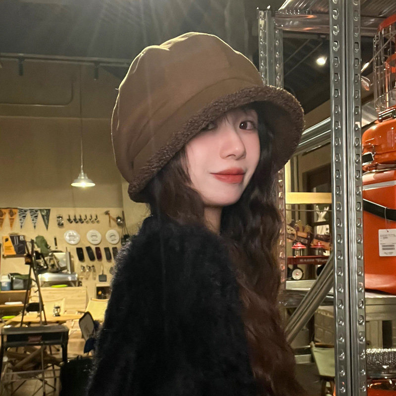 韩版毛呢帽子女秋冬季保暖加绒显脸小八角南瓜帽潮日系休闲渔夫帽