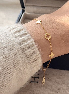 925银素光面四叶花手链百搭简约