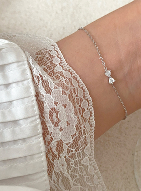 女925锆石日系蝴蝶结爱心手链