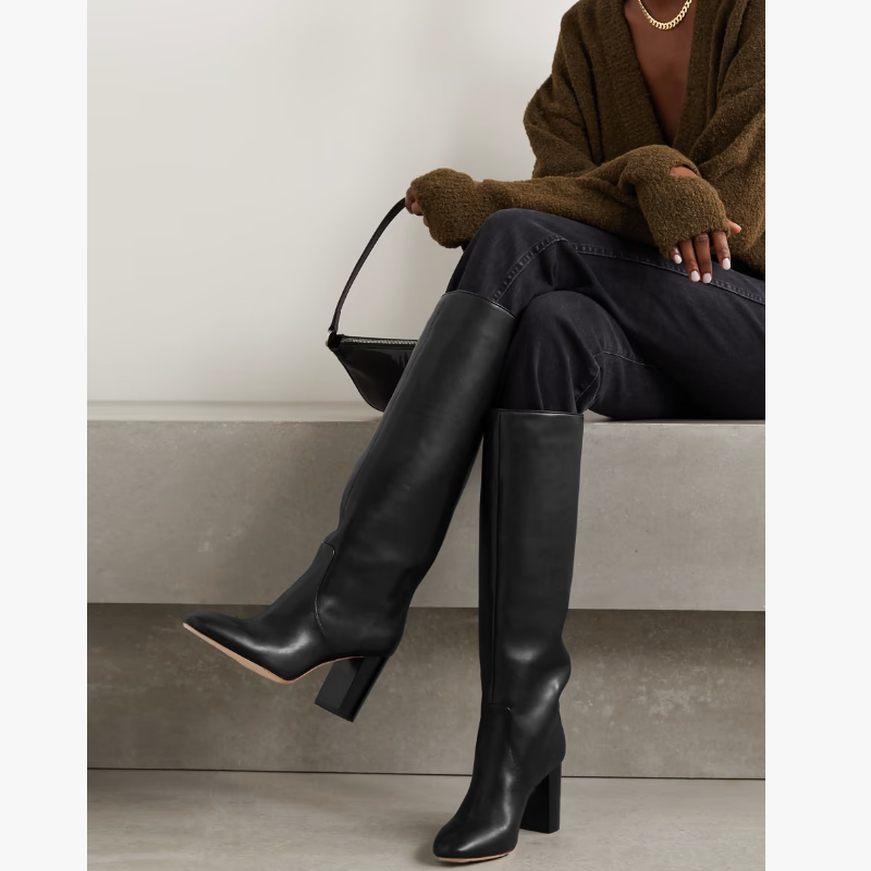 欧美定做秋冬加肥靴子胖mm粗腿靴大筒围高筒靴真皮粗高跟女靴长筒