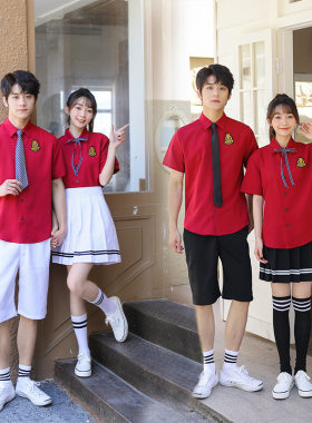 中小学生校服毕业季拍照班服一套红衬衣短裙套装合唱团舞台表演服