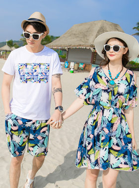 不一样沙滩情侣装夏装你衣我裙三亚旅游蜜月海边度假大码亲子套装