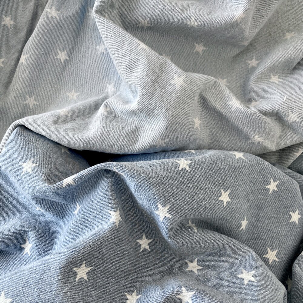 布亦新款小清新牛仔星星浅蓝深蓝布料连衣裙服装桌布抱枕手工diy