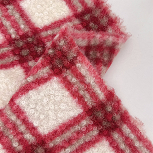 布亦 秋冬加厚大方格羊羔绒大衣服装面料时尚沙发毯盖毯坐垫布料