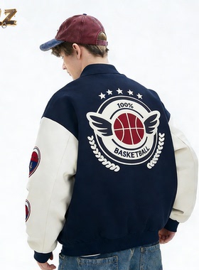 ZM.Z美式潮牌毛巾绣字母刺绣夹棉棒球服男款夹克宽松外套羽绒棉服