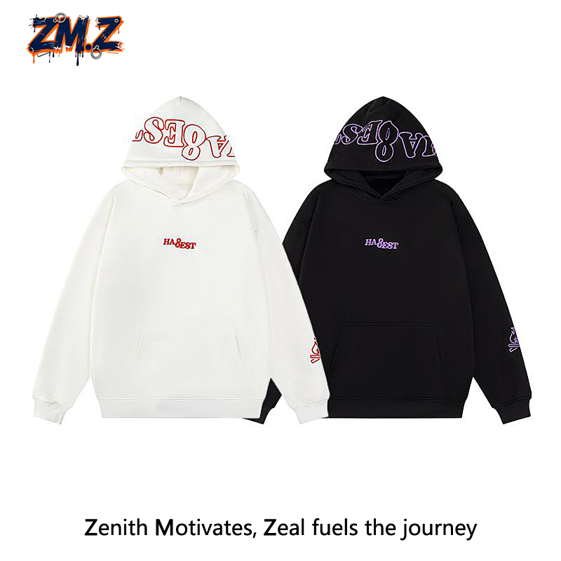 ZM.Z美式字母小火苗刺绣火焰连帽卫衣秋冬百搭设计感加绒情侣外套