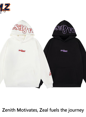 ZM.Z美式字母小火苗刺绣火焰连帽卫衣秋冬百搭设计感加绒情侣外套