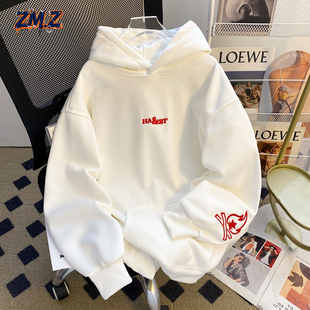 ZM.Z美式字母小火苗刺绣连帽卫衣秋冬百搭宽松设计感加绒情侣外套