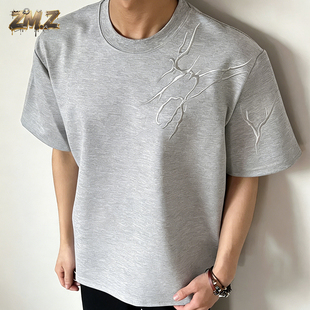 ZM.Z短袖男款2026新款T恤纯棉闪电刺绣高质量男士美式复古上衣夏t