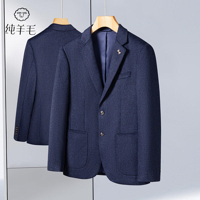 秋冬季男士加厚西服外套100%绵羊毛单西上衣韩版商务休闲保暖便西