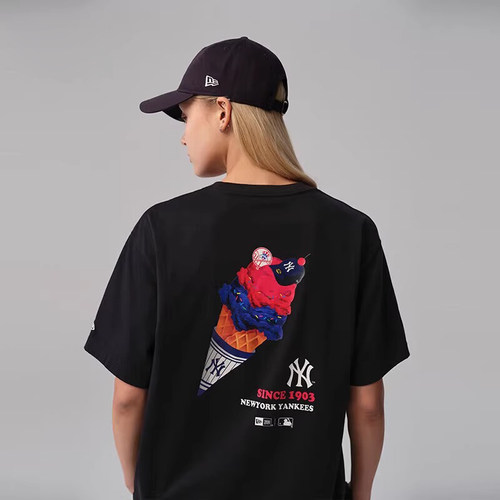New Era纽亦华合作MLB系列男女冰淇淋NY印花短袖LA圆领情侣T恤