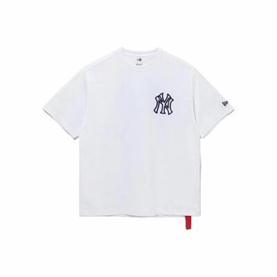 New Era X MLB纽亦华洋基队NY线条LOGO系列圆领短袖男女T恤