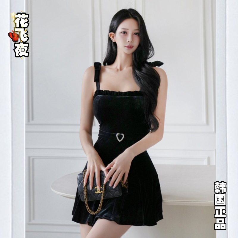 韩国代购2025年秋款吊带修身连衣裙优雅显瘦宴会晚装夜礼服A字裙