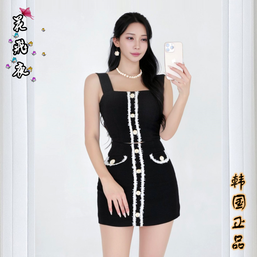 韩国定制款代购2025年夏款无袖两件套时尚套装一步裙百搭通勤女装
