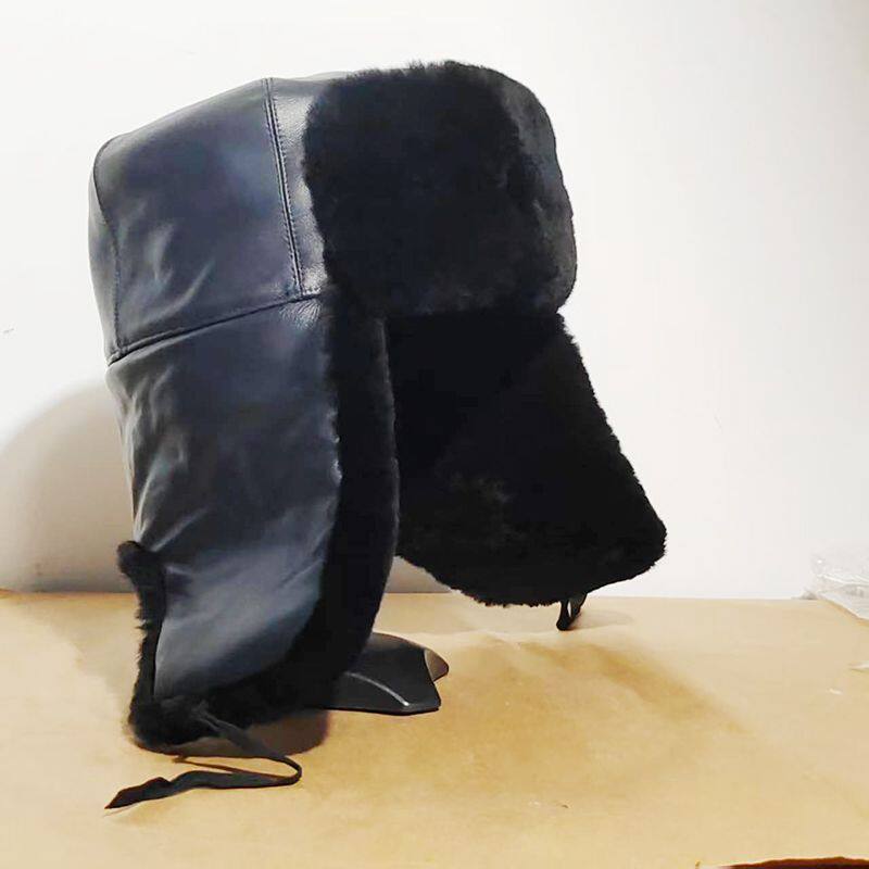 寒区光面羊皮帽 正品灰蓝羊皮栽绒帽 冬季防寒皮帽 色栽绒羊皮帽