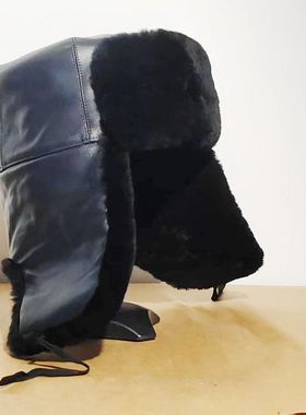 寒区光面羊皮帽 正品灰蓝羊皮栽绒帽 冬季防寒皮帽 色栽绒羊皮帽