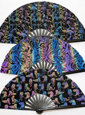 33厘米反光布扇炫酷反光扇子派对活动反光响扇折扇 edm rave 酒吧