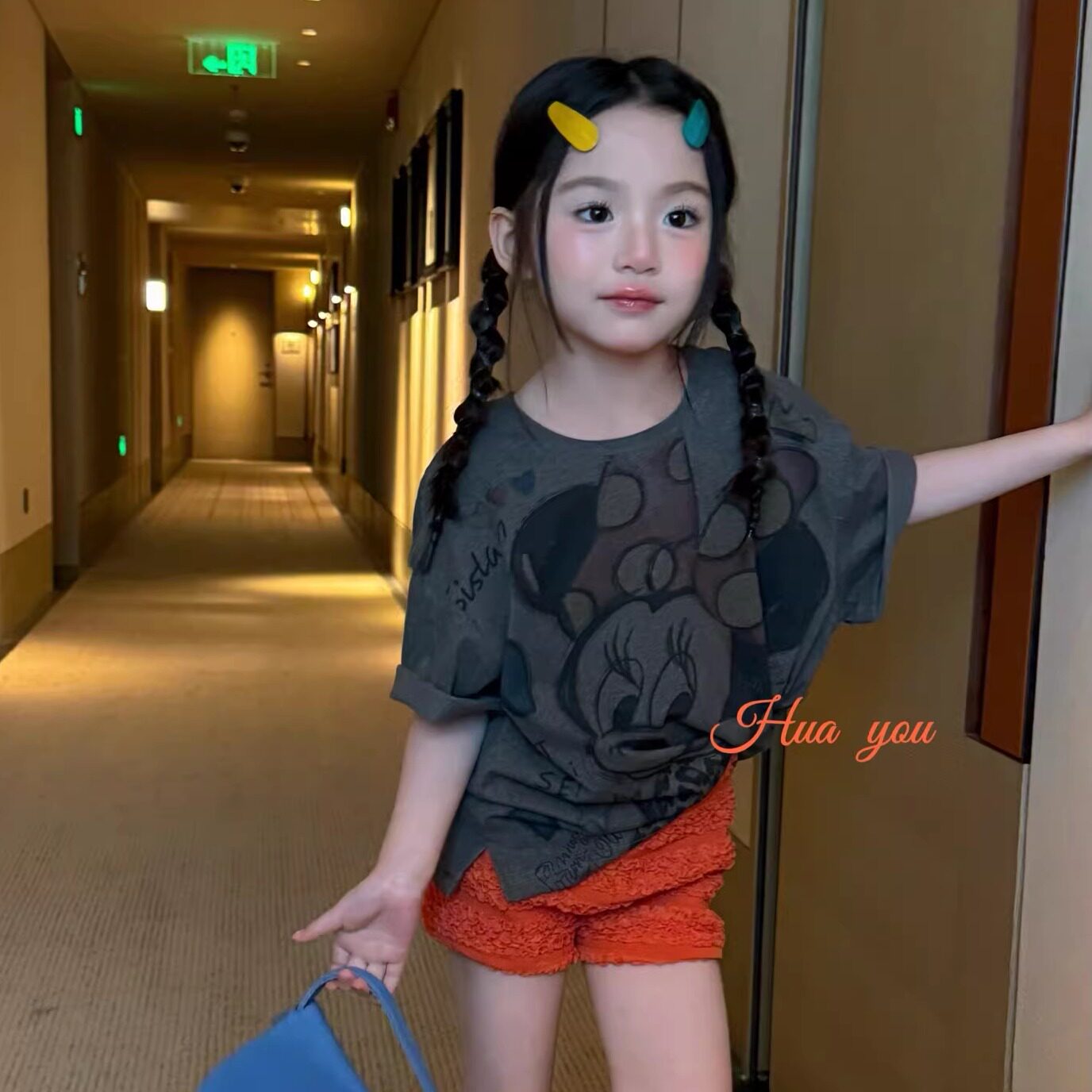 【正品现货】花呦女童卡通米奇印花短袖T恤2026夏新款宝宝洋气衣