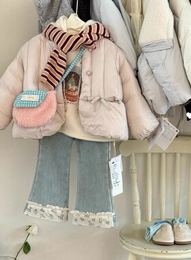 【正品现货】Coco女童牛仔裤子加绒2025冬装新款儿童韩版微喇碎花