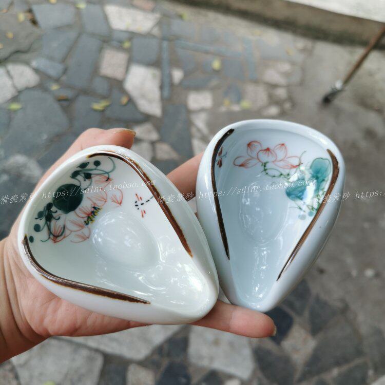 青瓷手绘茶荷 高白瓷陶瓷玉瓷功茶宠摆件