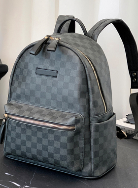 潮牌时尚新款背包 经典格子图案双肩包男士户外旅行包大学生书包