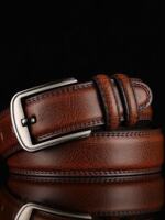 New minimalist men's belt, men's cowhide needle buckle belt, brown casual and trendy men's belt gift for middle-aged and young people thumbnail 6