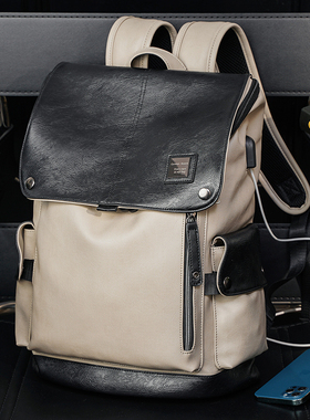 新款双肩包男包休闲日韩时尚潮流旅行背包白色大容量男生书包潮包