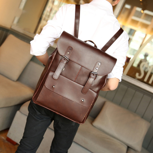 复古背包中学生书包旅行包 潮牌休闲男包 新款 疯马皮双肩包男女包