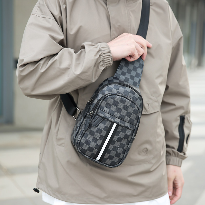 时尚男士小胸包 经典格纹男胸前包潮牌新款单肩包个性斜挎包背包,箱包皮具/热销女包/男包,胸包,淘宝优惠券,粉丝福利购,淘宝优惠卷