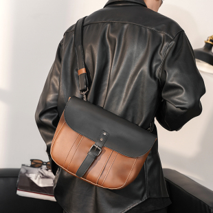 背包潮流斜挎包复古邮差包潮牌疯马PU斜跨小包 单肩包休闲男包韩版