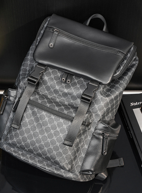 2025新款花纹格子双肩包韩版男包休闲大容量背包旅行电脑包休闲包