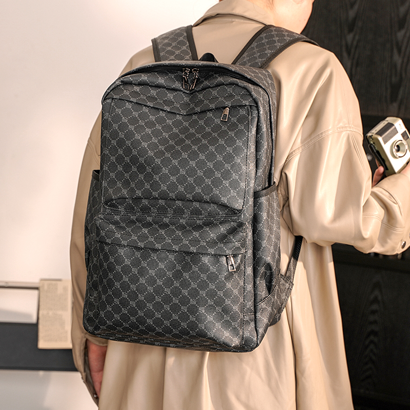 2025新款大容量花纹格双肩包 韩版男包休闲学生书包旅行电脑背包