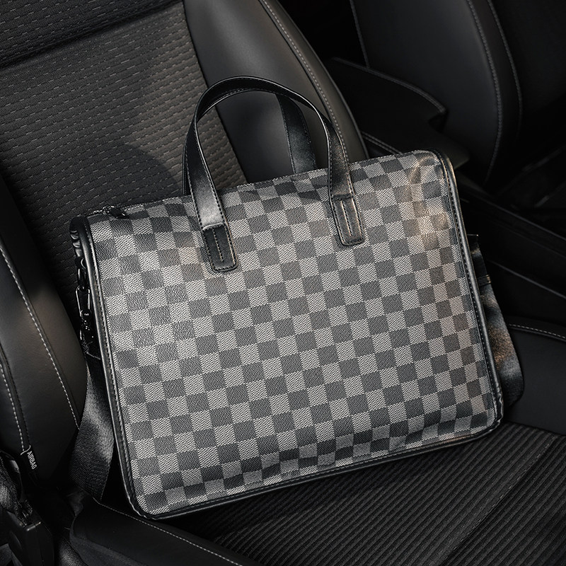 2025新款棋盘格商务公文包 韩版男包休闲时尚手提包电脑包单肩包