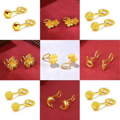 金店同款弯钩沙金耳钉女轻奢