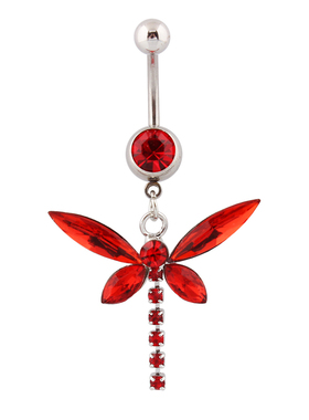 肚脐钉蜻蜓肚脐环防过敏医用钢粗针大红色性感前卫小饰品人体穿刺