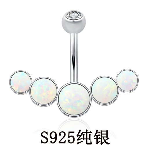 通体925纯银人工澳宝石肚脐钉
