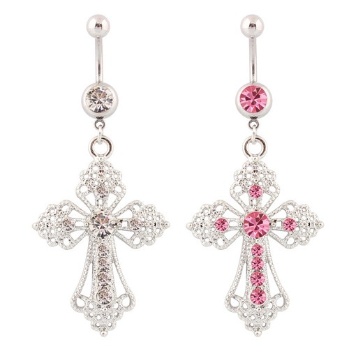 大十字架吊坠水钻肚脐钉