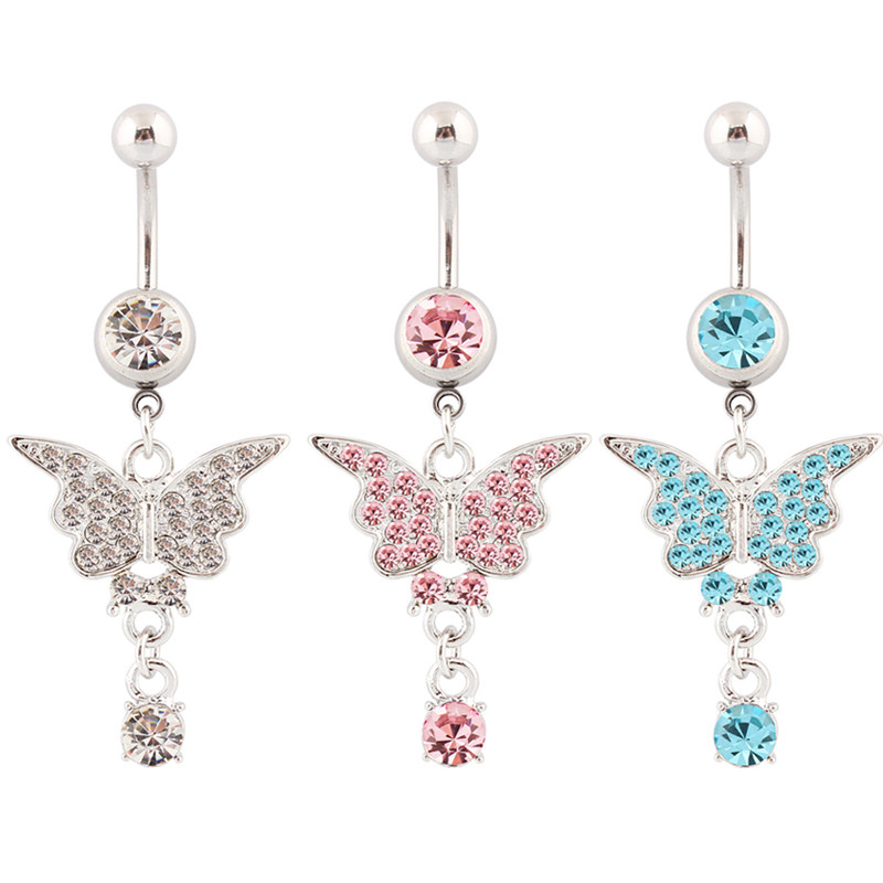 肚脐钉性感蝴蝶吊坠水钻肚脐环防过敏医用不锈钢杆粗针扣人体穿刺,饰品/流行首饰/时尚饰品新,肚脐类饰品,淘宝优惠券,粉丝福利购,淘宝优惠卷