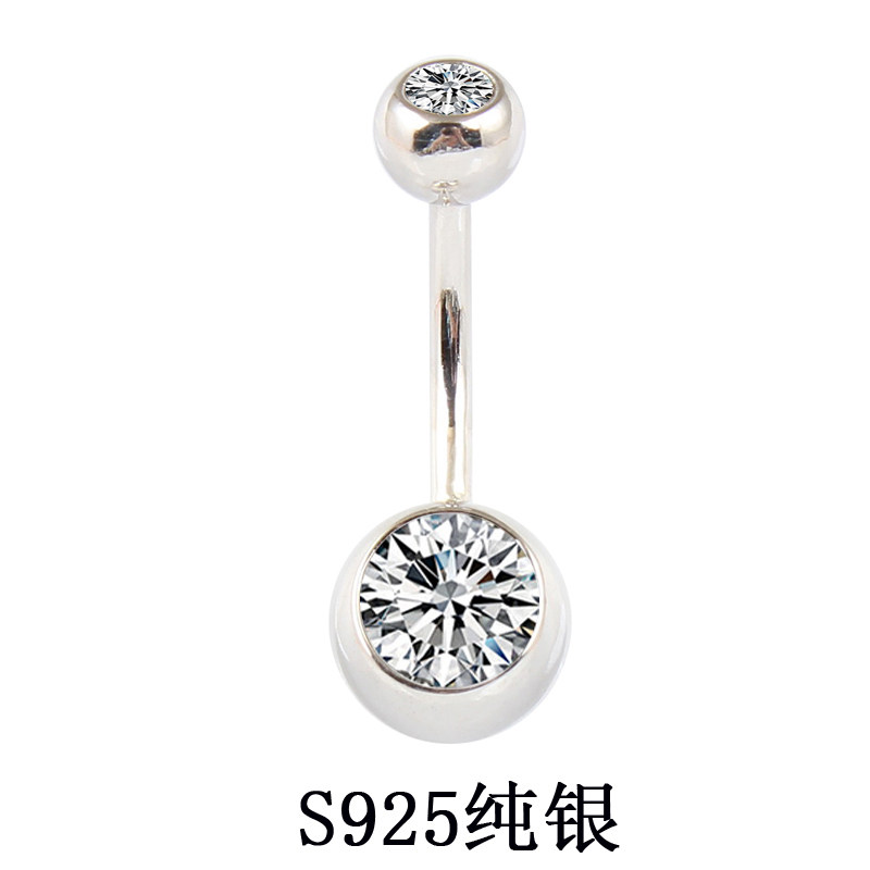 肚脐钉女925纯银镶嵌白色双锆石简约脐环扣性感人体穿刺个性饰品